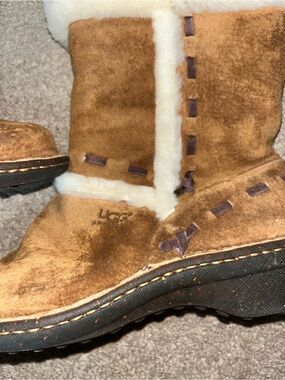 UGG Chestnut Suede Mid-Calf Shearling Lace-Up Boots